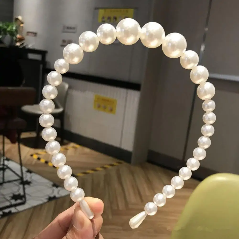 small pearl ZHIMO женская элегантная большая жемчужный обруч с бусинами ободок жемчужная головная повязка, аксессуары для волос для девочек нескользящий ободок для волос головной убор - Окраска металла: small pearl