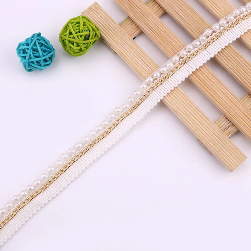 Fashion Embroidery Pearl Chain Lace Fabric Ribbon Trim DIY Clothes Bag Curtain Sewing Garment Accessories |