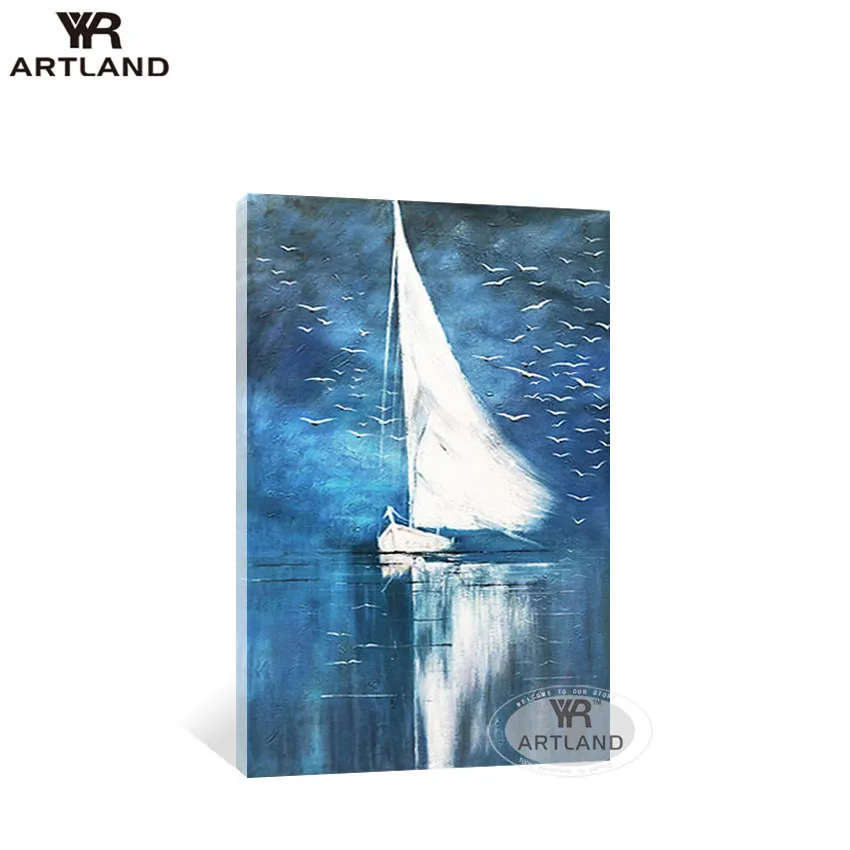 

Белая вертикальная картина с парусником, Акриловая картина маслом на холсте, ручная работа, подвесная картина, настенный художественный пл...
