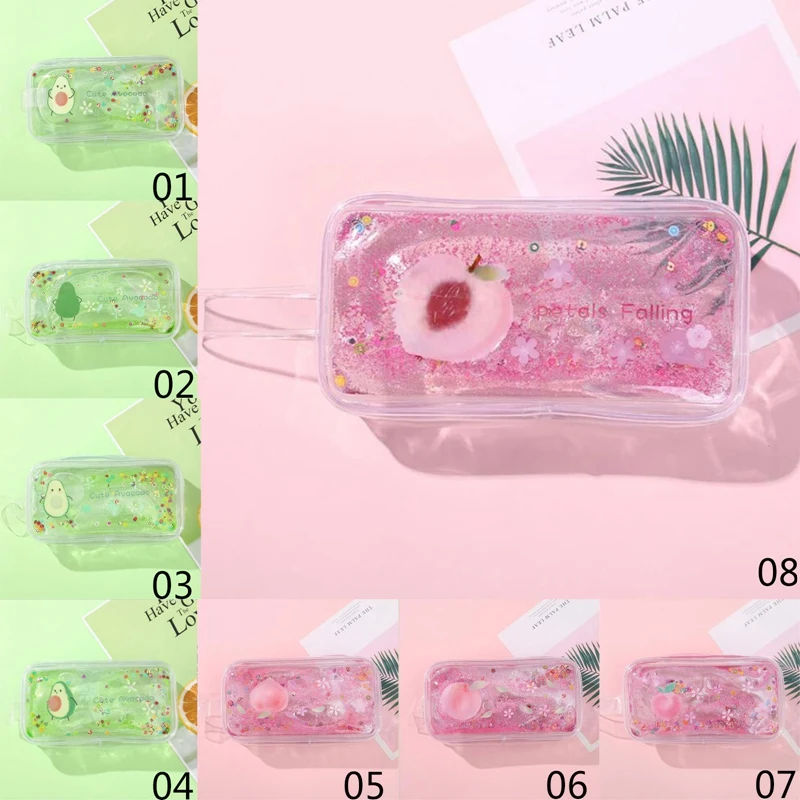 

Avocado Glitter Cute Transparent Pencil Case Lovely Cartoon Peach Large Capacity Stationery Case Cosmetic Bag For School Office