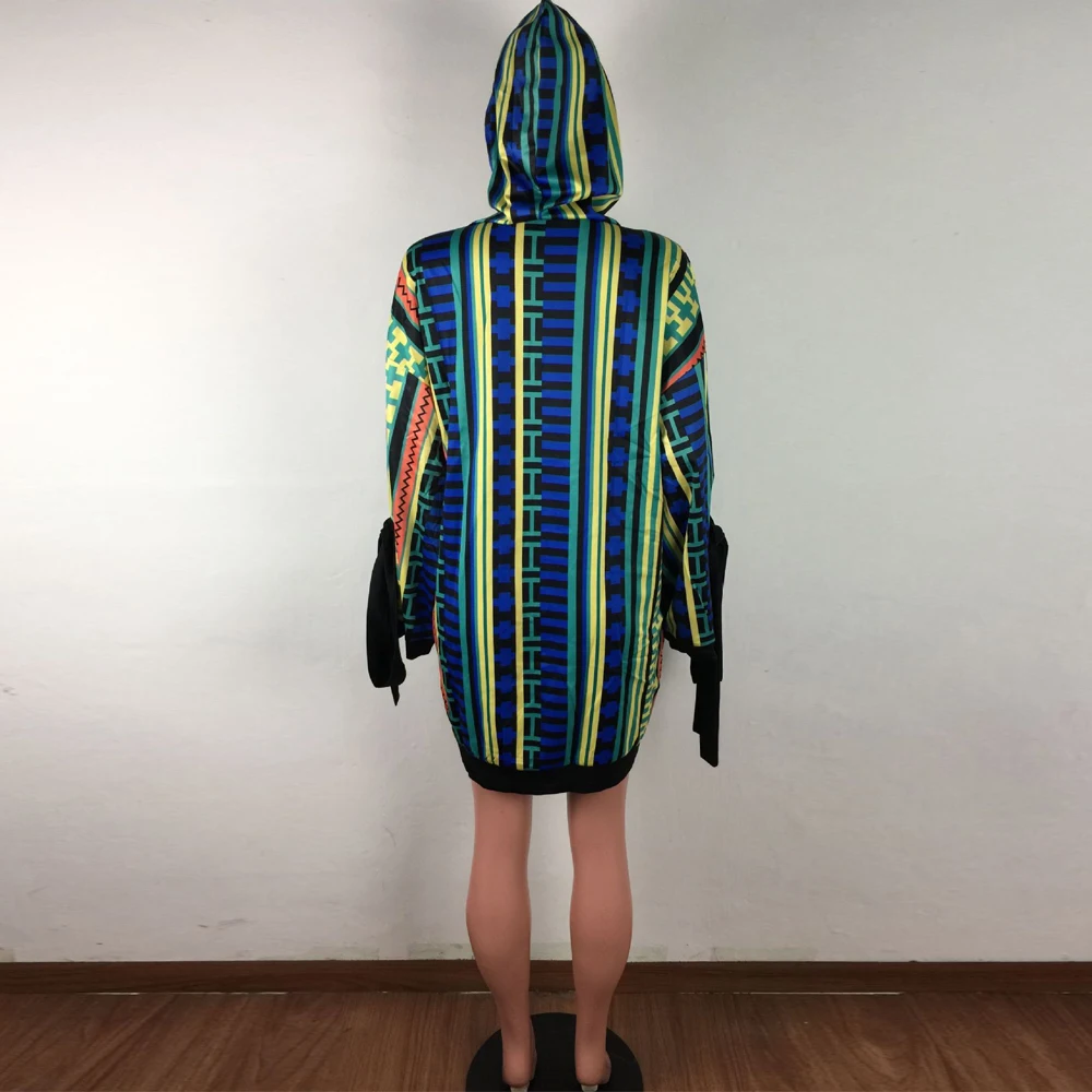 

Geometric Pattern Streetwear Mini Hoodie Dress Women Sexy Hooded Long Sleeve Loose Sweatshirt Dress Casual Ladies Loose Vestido