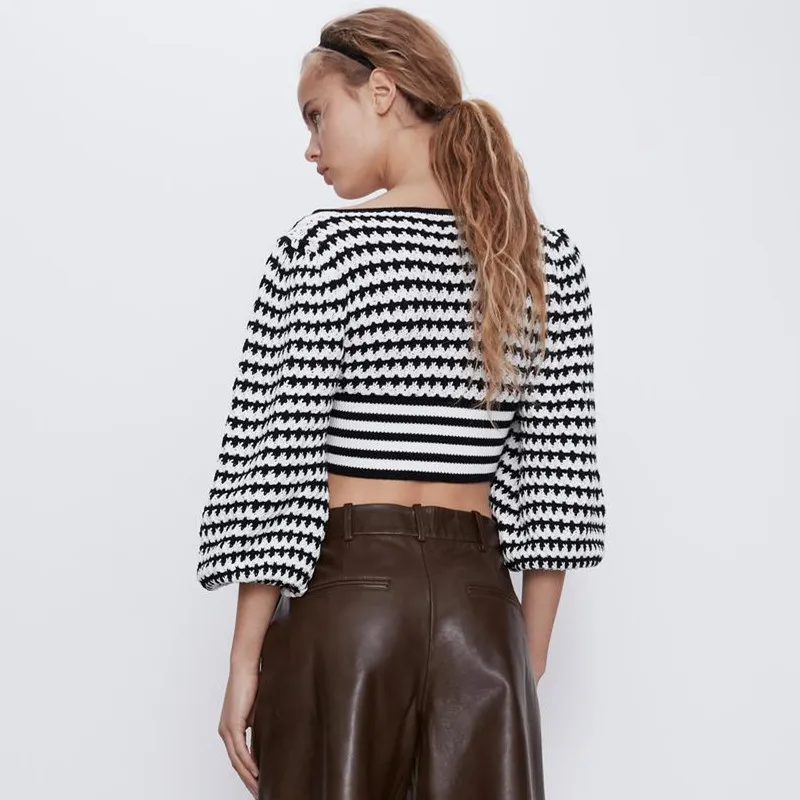 Waistless Sexy Knitted Womens Tops Blouses 2020 Spring Brand Quality Shirts V-Neck Puff Sleeve New Fashion Women Clothing | Женская