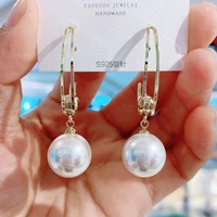 925 silver needle temperament french retro pearl earrings pendant fashion net red earrings simple square buckle earrings