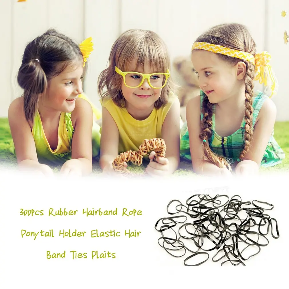 

300pcs/lot Women Girls Black Rubber Hairband Rope Ponytail Holder Elastic Hair Band Ties Plaits Fashion Hair Styling Accessories