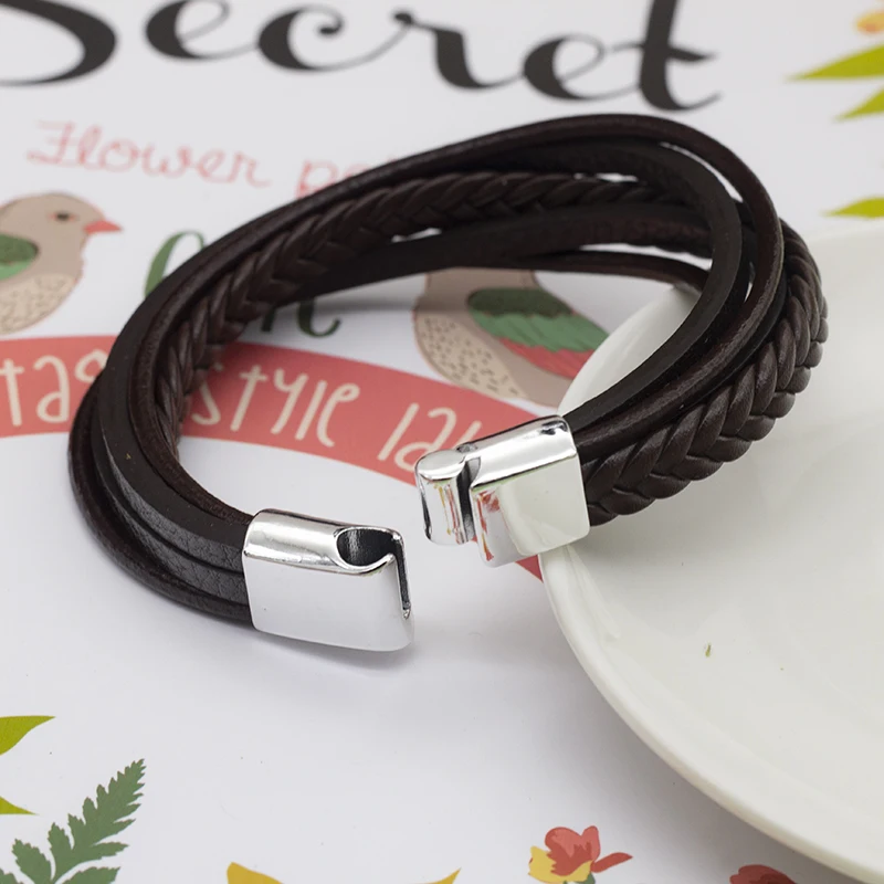 Мужские Многослойные ювелирные изделия винтажный кожаный браслет с магнитной