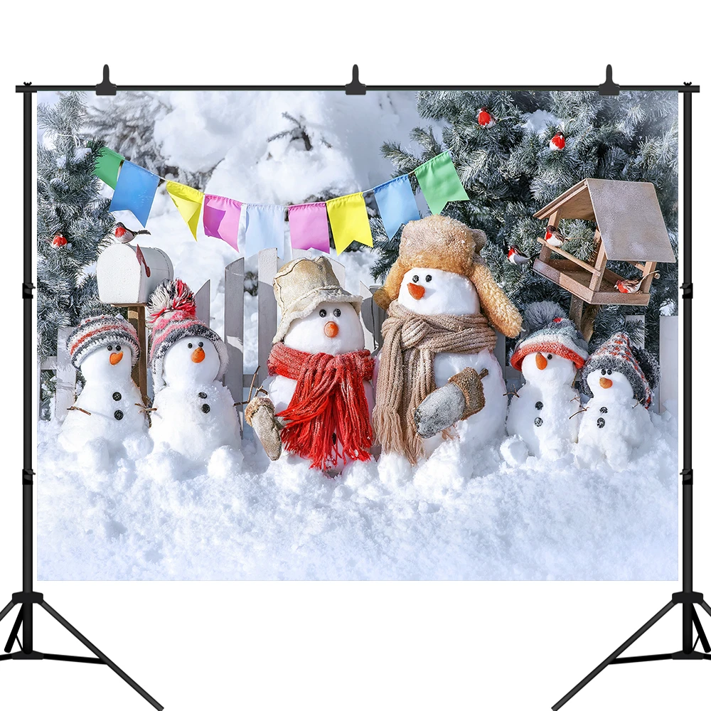 Зимний милый снеговик семейная фотография фоны Рождественская тема Снежная елка