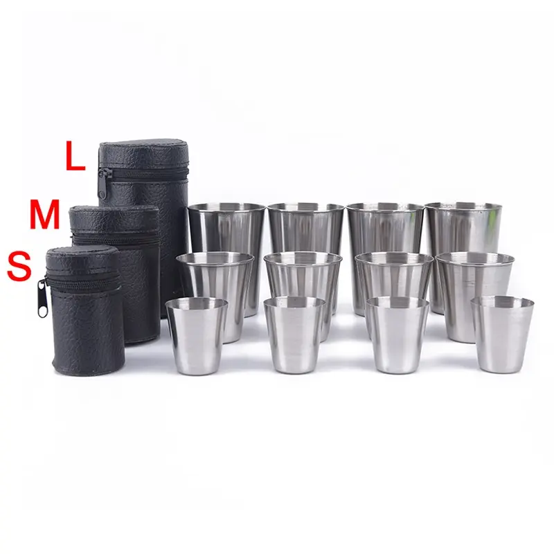 

Outdoor Camping Cup Tableware 30ml/70ml/170ml Travel Cups Set Stainless Steel Cover Mug Drinking Coffee Tea Beer With Case
