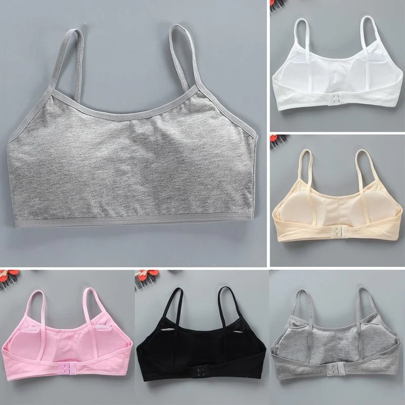 

Teenage Girls Clothing 4-12years Bras Cotton Breathable Children Solid Color Sport Training Bra Wireless Underwear