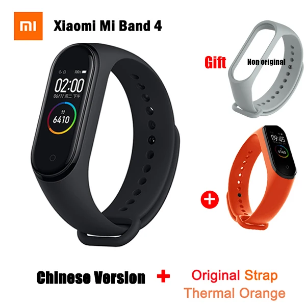 CN add Strap 1 Оригинальная глобальная версия, Xiaomi mi, браслет 4, фитнес, пульсометр mi Band 4, китайская версия, смарт-браслет и подарочный ремешок - Цвет: CN add Strap 1