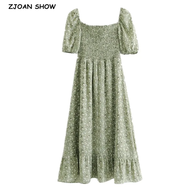 

Платье женское Винтажное с оборками и квадратным вырезом, эластичное пляжное праздничное миди, во французском стиле, с оборками и цветочным...