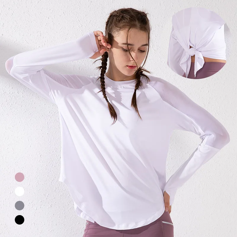 

Women Large Loose Yoga Top Running Long Sleeve Fitness Shirt Mesh Patchwork Irregular Hem