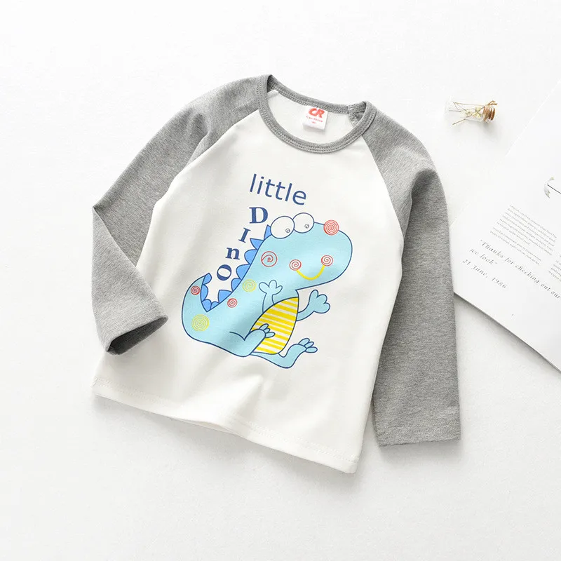 T18520 grey white Детские футболки с длинными рукавами из хлопка в полоску с единорогом; милые футболки для девочек; осенне-весенние детские футболки с героями мультфильмов; топы для детей - Цвет: T18520 grey white