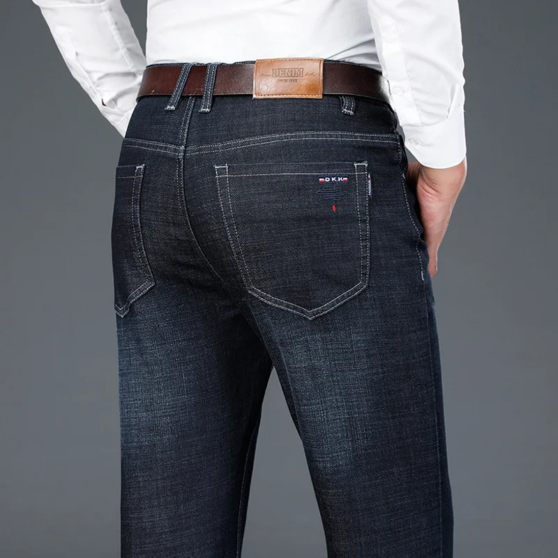 Men's Business Jeans Spring New Cotton Elastic Soft Men's Denim Trousers Fashion Loose High-Waist Straight-Leg Casual Pants