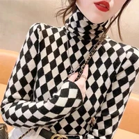 2022 autumn winter fashion new plaid pile collar plus velvet padded slim top long sleeve causal elegant basic shirt for women