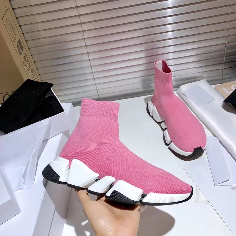 

Spring and autumn new B home elastic socks shoes knitted thick bottom flat bottom high top men's and women's shoes sports and