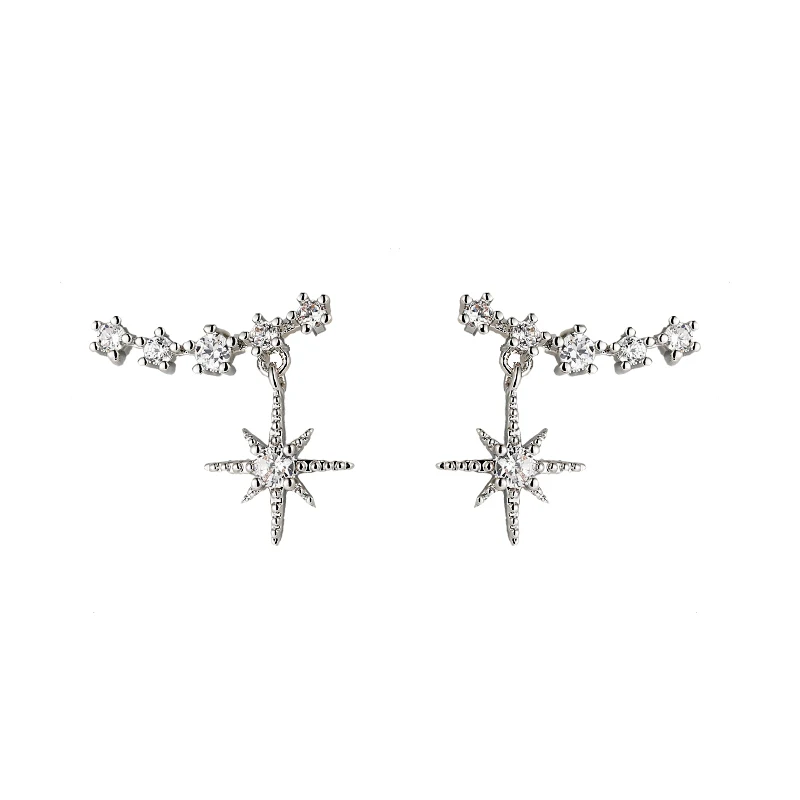 Silver YMYW, серьги-капли со звездами, CZ, модные, роскошные, кубический циркон, медь, очаровательные, блестящие серьги для женщин, девушек, вечерние, подарок, Brincos, ювелирное изделие - Окраска металла: Silver