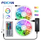 Светодиодные ленты светильник 12В гибкий RGB ленты лампы 5, 10 м, 15 м, 20 м 2835 5050 Водонепроницаемый Диодная лента дистанционного Управление сзади светильник