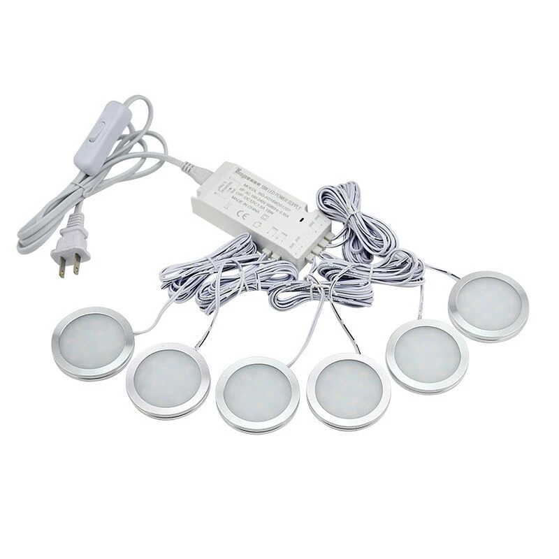 6pcs ultra thin dimmable led under cabinet light puck light kit with 12v 18w switch power adapter for home kitchen counter light free global shipping