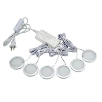 6Pcs Ultra Thin Dimmable LED Under Cabinet Light Puck Light Kit With 12V 18W Switch Power Adapter for Home Kitchen Counter Light