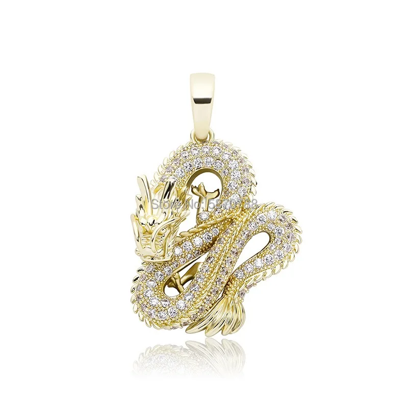 

Chinese Style Dragon Pendant Necklace Hip Hop Gold Plated Cubic Copper Punk Jewelry For Men