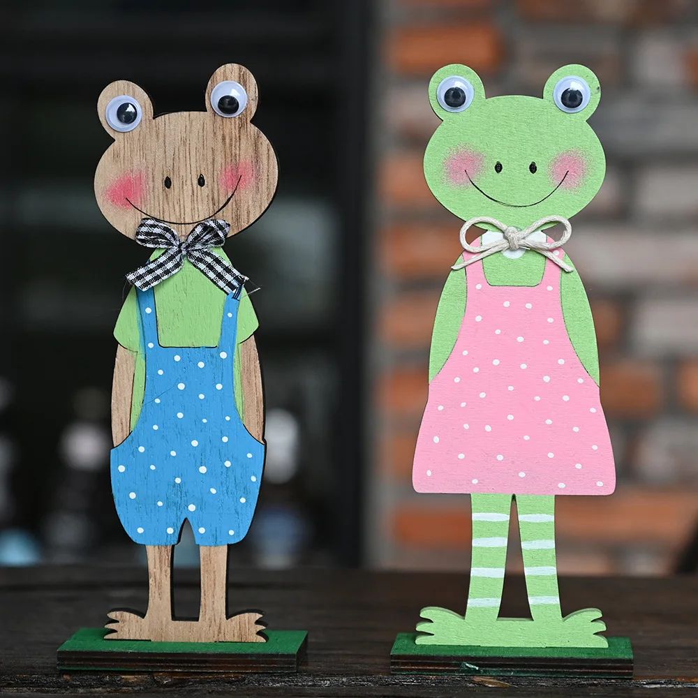 Пасхальный кролик лягушка деревянное украшение для дома и рабочего стола