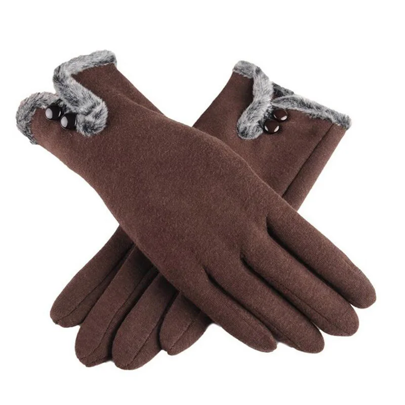 

New Female Autumn Winter Non-Inverted Velvet Cashmere Full Finger Warm Lace Gloves Women Cotton Touch Screen Gloves