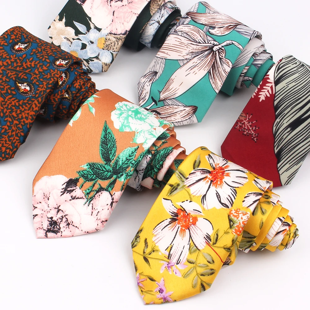 New Chiffon Floral Ties Printed Mens Spring Summer Slim Neck Tie For Men Women Fashion Skinny Necktie Wedding Party | Аксессуары для