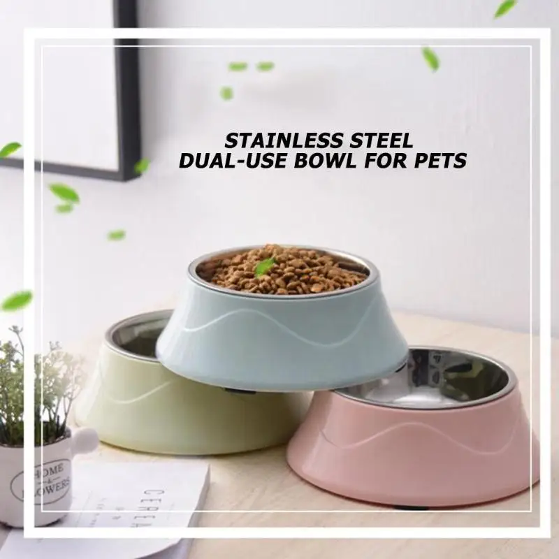 Stainless Steel Non-Slip Double Dog Bowls Food Drinking Water Feeder Pets Supply Dog Pet Feeding Bowl Supplies