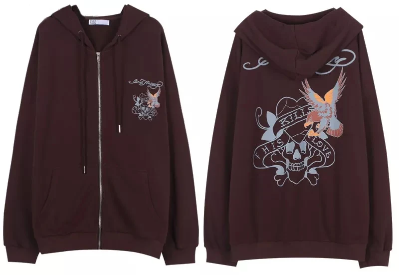 Свитшот Y2K зимняя куртка одежда коричневый свитшот на молнии Толстовка Оверсайз