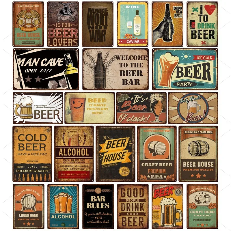 

Vintage Shabby Chic Beer Tin Sign Metal Poster Plaque Wall Decoration for Beer House Man Cave Bar Pub Club Iron Painting 20*30Cm