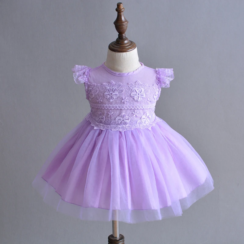 Для маленьких девочек первое платье на день рождения лиловый фатин кружевные