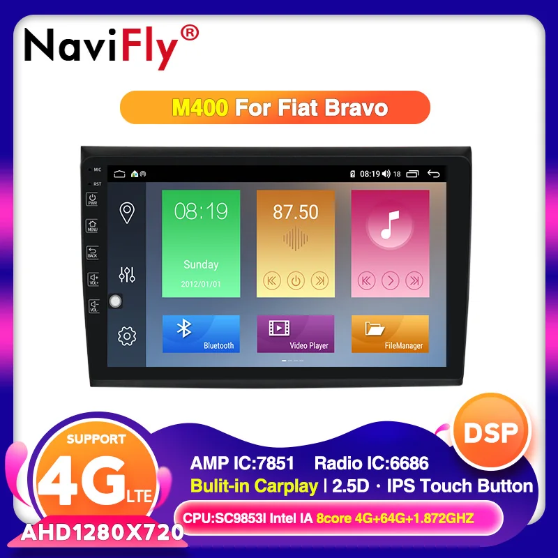 Автомобильный радиоплеер 8 ядер IPS DSP Android 10 мультимедийный GPS навигатор для Fiat Bravo