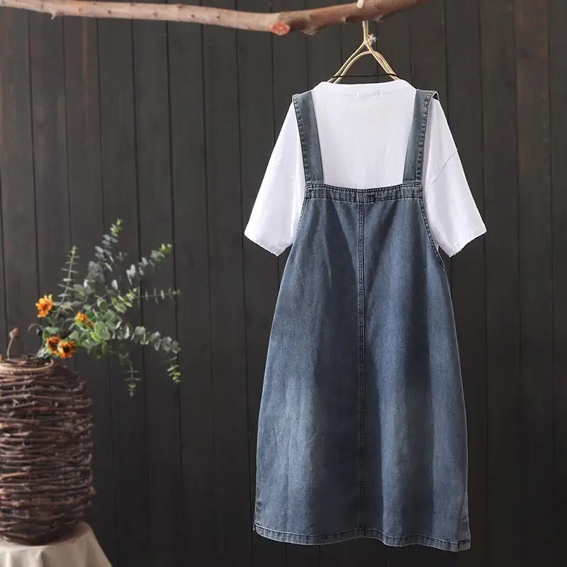 Джинсовые сарафаны для женщин 2021 сезон: весна лето новый размера плюс цельное