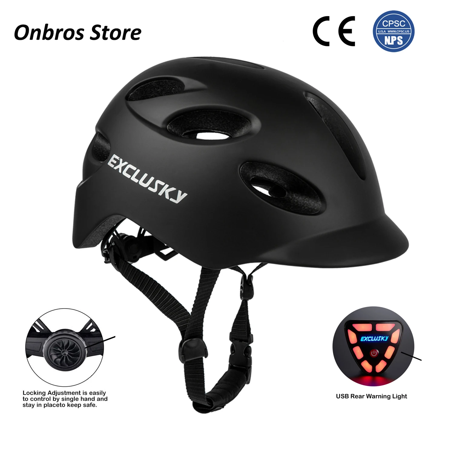 Exclusky Adults Urban LED Bike Helmet For Cycling Roller Skating Safety Caps