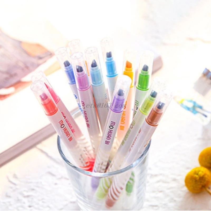 Двусторонние маркеры-карандаши для школы 12 шт. | Канцтовары офиса и дома