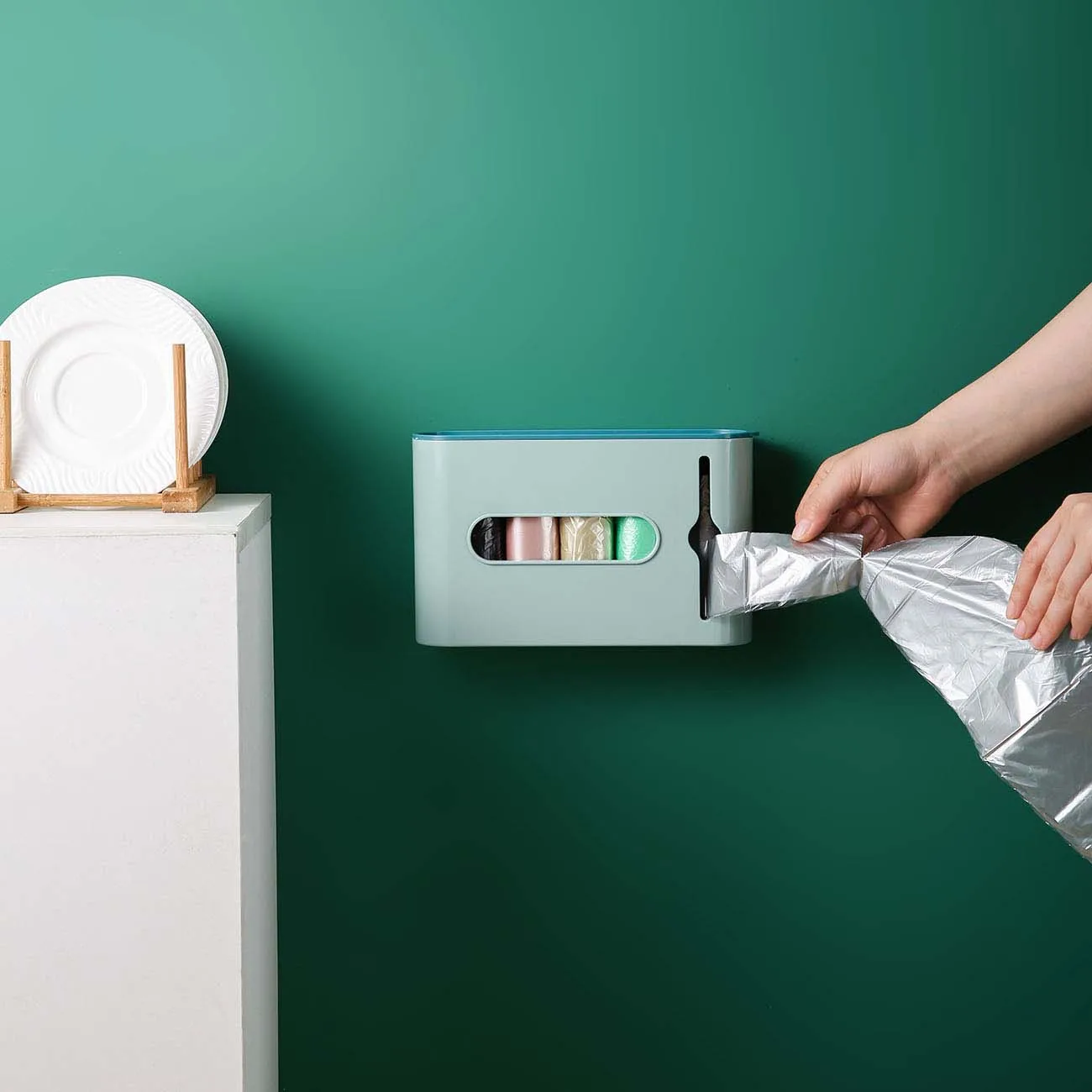 

Wall-Mounted Kitchen Garbage Bag Storage Rack Kitchen Bathroom Plastic Bag Nordic Style Shoe Cover Storage box