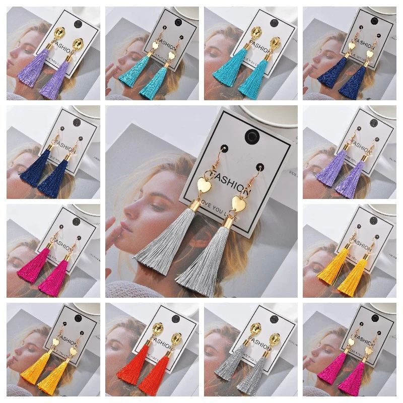 2019 женские модные серьги с кисточками в стиле бохо полыми восемью сердечками