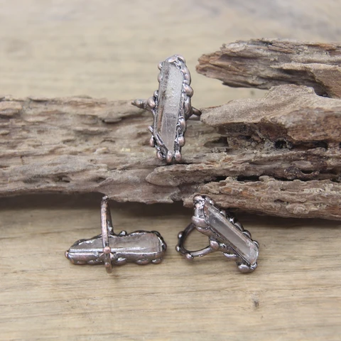 Необработанный кристалл, Античная Медная рамка, драгоценные камни, фотокольцо, кольцо, ювелирные изделия, Прямая поставка, QC4010