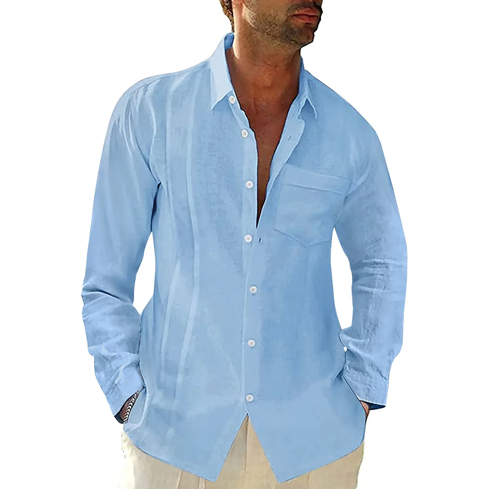 

Men's Shirt Summer Hooded Solid Color Cotton Linen Long Sleeve Blouse Tops Casual Loose Shirt camisas para hombre 2021 new