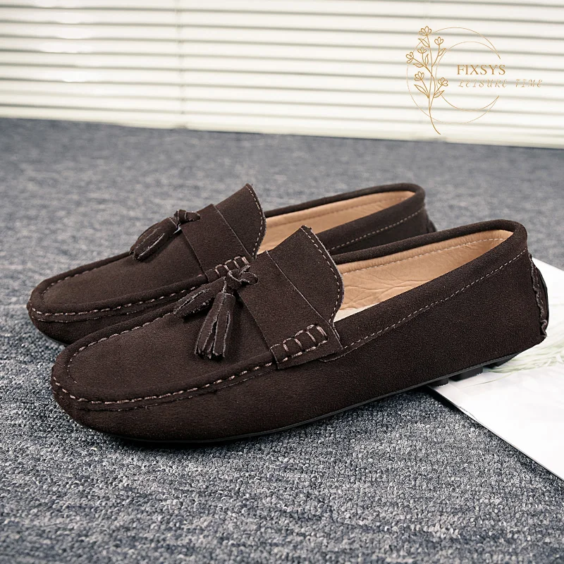 

FIXSYS New Soft Suede Tassel Loafers Men Breathable Driving Shoes Lightweight Slip-on Flats Mocassins Outdoor Boat Shoes for Man