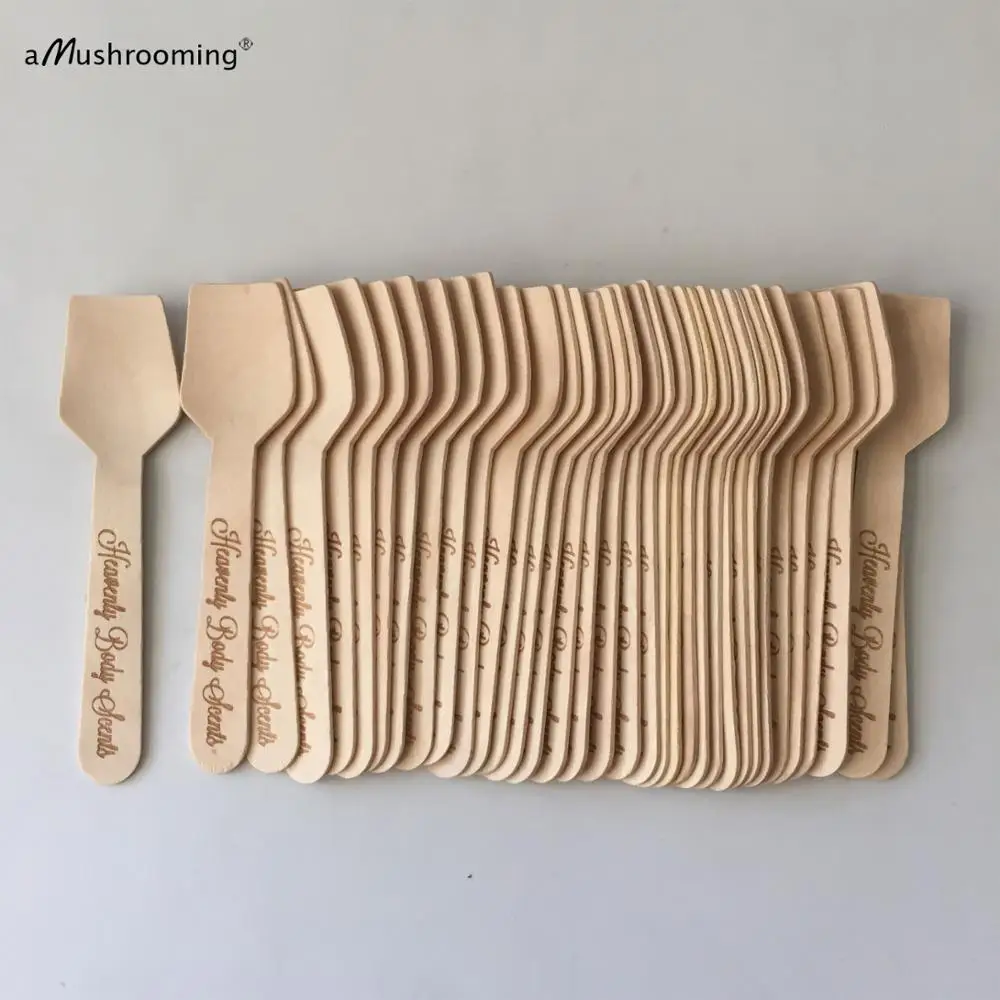 ice cream Mini Spoons Wooden compostable Ice Cream Dessert can Personalized text font Body Care Spatula | Дом и сад