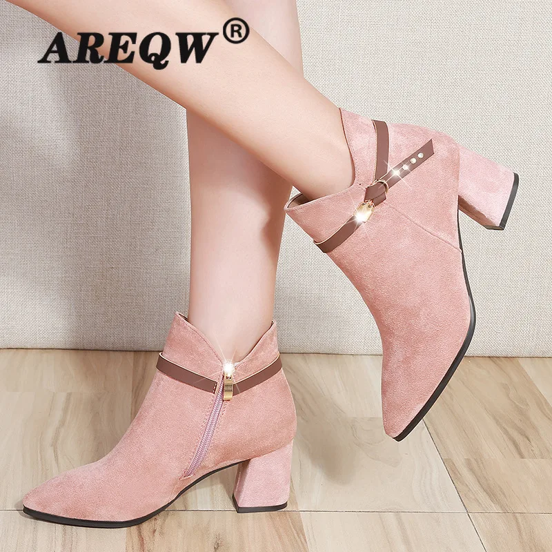 Осенне зимняя обувь 2020 года Женские ботинки на высоком каблуке Теплая ботильоны