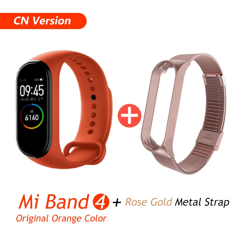 CN Orange Rose M. Xiaomi Mi группа 3 4 глобальная Версия смарт-Браслет фитнес-браслет часы 3 большой сенсорный экран сообщение время сердечно - Цвет: CN Orange Rose M.