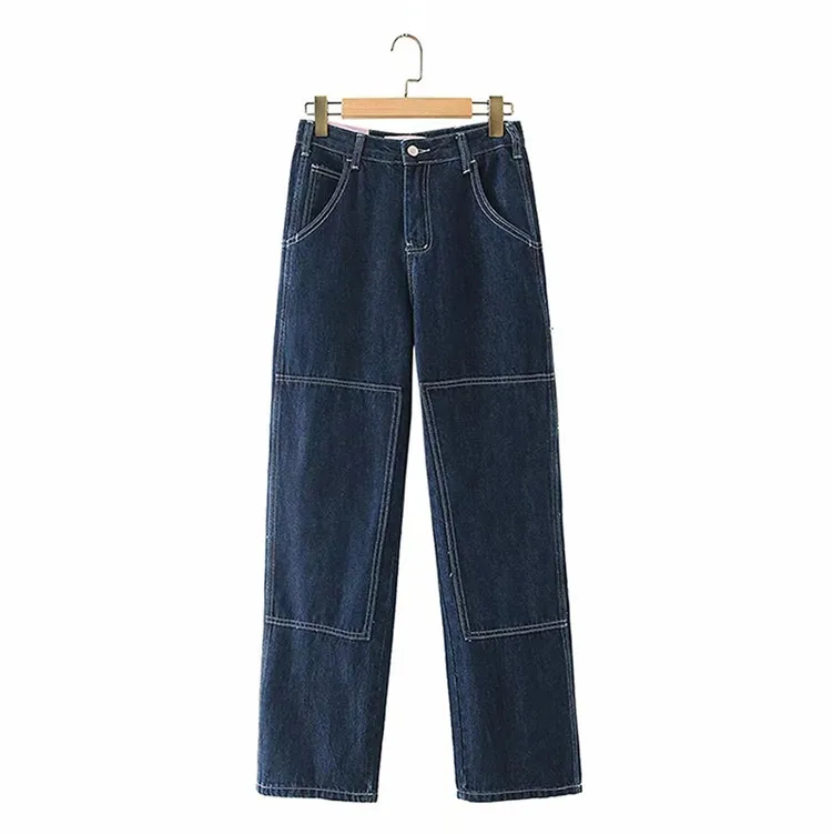 

Wide Leg Denim Cargo Pants Women Fashion Jeans Casual High Waist Big Pockets Long Pants Denim Boyfriend Jeans for Women Trousers