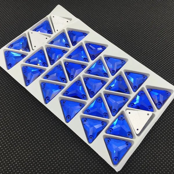 sapphire Треугольные стразы с плоской задней частью и 3 отверстиями, стеклянные кристаллы, 12 м, 16 мм, 22 мм, стразы, бусины для свадебного платья, обувь, сумки, сделай сам, отделка - Цвет: sapphire