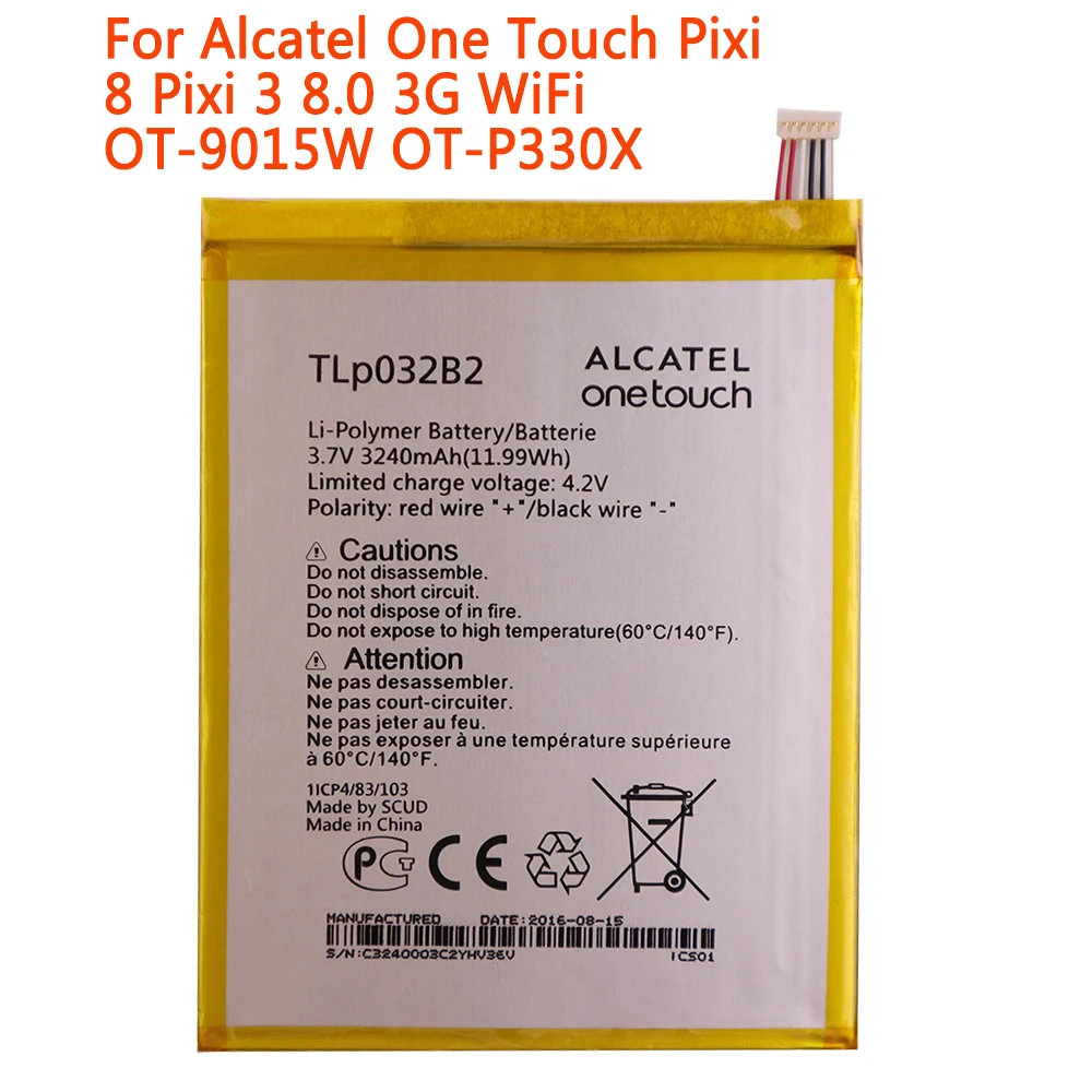 

high quality 3240mAh TLp032B2 Battery For Alcatel One Touch Pixi 8 Pixi 3 8.0 3G WiFi OT-9015W OT-P330X TLp032B2 TLp032BD Batter