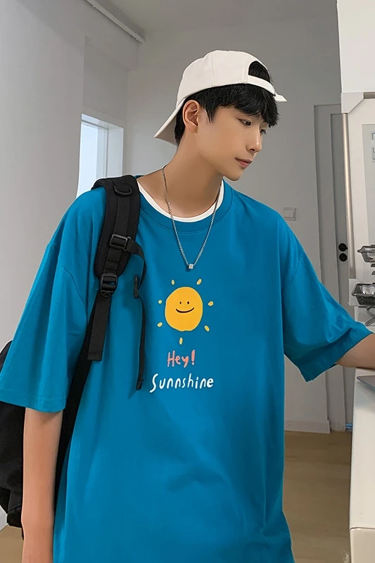 

Short-Sleeved T-shirt Men's Summer Tide 2021 New round Neck Casual Loose Printed Top