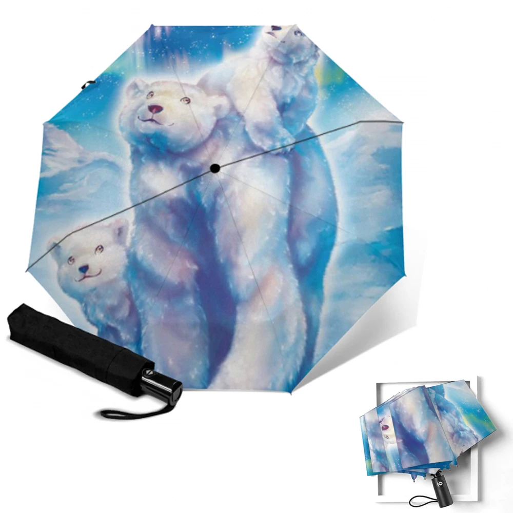 Женский зонт с принтом белого медведя складной зонтик 3 принтами животных защита