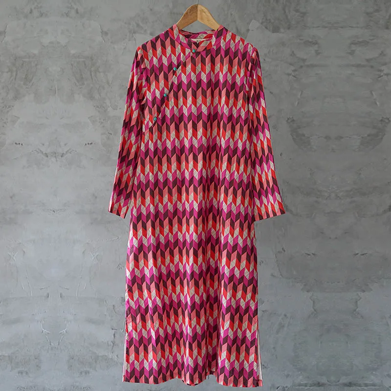 

SCUWLINEN 2020 Spring Autumn Women Dress Vintage Chinese Style Geometric Soft Cotton Dress Sweet Long Improved Cheongsam P191