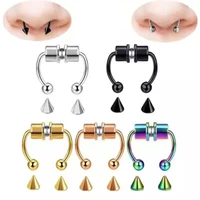 fashion man women fake piercing nose ring stainless steel magnet septum non piercing nose clip punk body jewelry fake nose rings